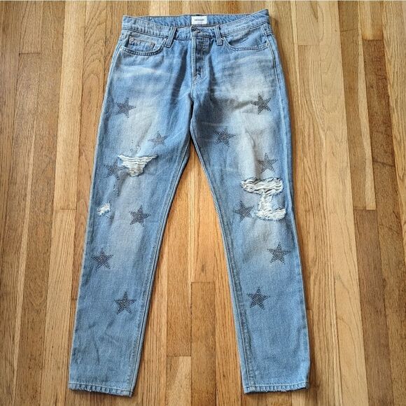 Hudson Jeans Riley Crop Relaxed Straight Jeans in Amplify light wash with stars - Picture 2 of 7